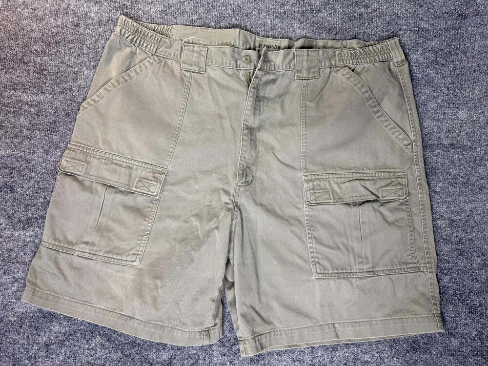 St. John's Bay Cargo Shorts Mens 46 Green Cotton Canvas Elastic Waist Casual